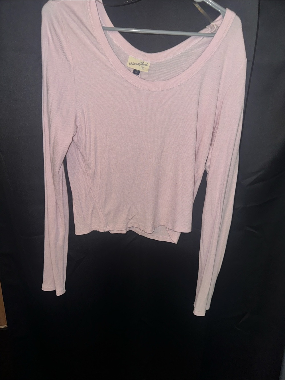 Who What Wear Pale Pink Ribbed Scoop-Neck Long Sleeve Top